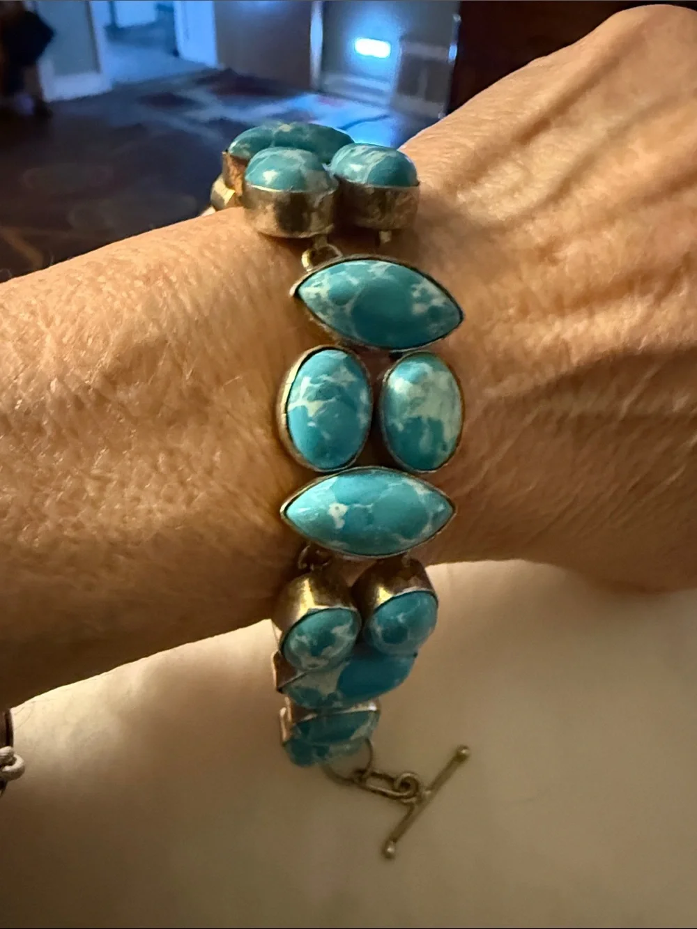 Turquoise Stone Link Bracelet - Blue Beaded Women's Jewelry